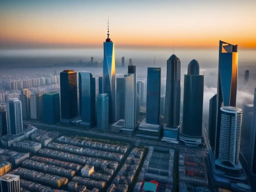 Horizonte urbano vibrante en ciudad emergente: inversión y diversidad Vista detallada de una ciudad en desarrollo con profesionales y mezcla de edificios modernos y tradicionales