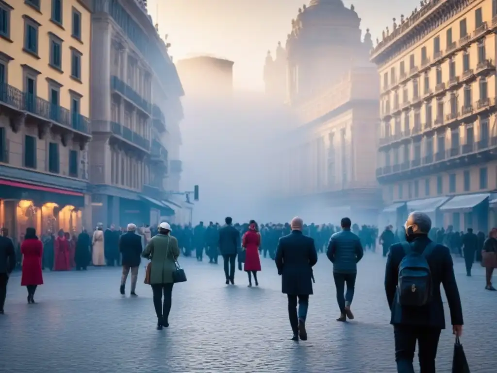 Contrastes urbanos en España: impacto del COVID en el mercado inmobiliario Vista detallada de una ciudad española: rascacielos modernos junto a arquitectura tradicional, personas con mascarillas