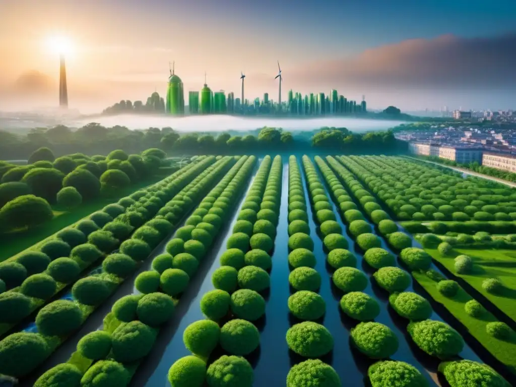 Horizonte urbano eco-friendly: ciudad futurista en 8k Vista detallada en 8k de una ciudad futurista verde con arquitectura sostenible