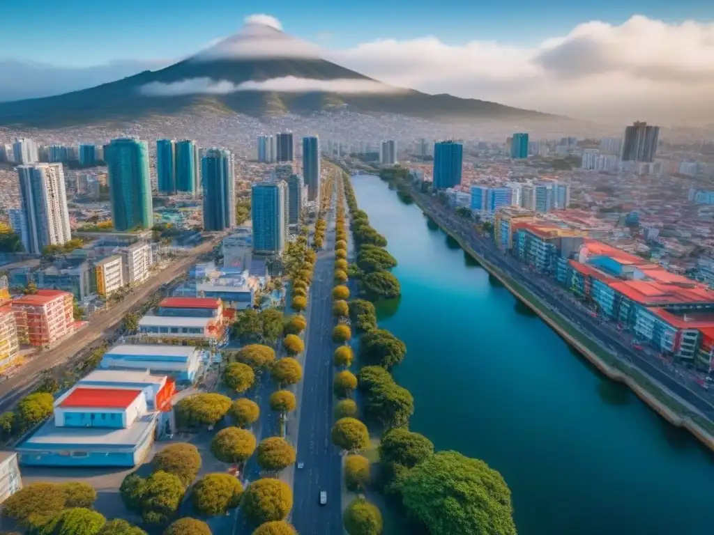 Vista detallada en 8k de la ciudad de México, reflejando la mezcla entre arquitectura moderna y tradicional