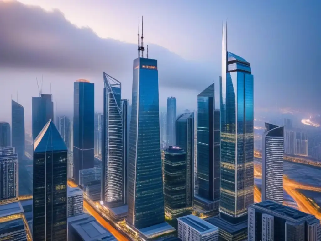 Metrópolis vibrante: panorama urbano moderno en alta definición Vista detallada de una ciudad moderna con rascacielos y calles bulliciosas, reflejando un mercado inmobiliario vibrante