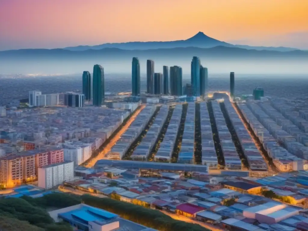 Skyline moderno de México: diversidad urbana en 8k Vista detallada de la diversidad arquitectónica en la ciudad de México, resaltando las normativas de zonificación en México