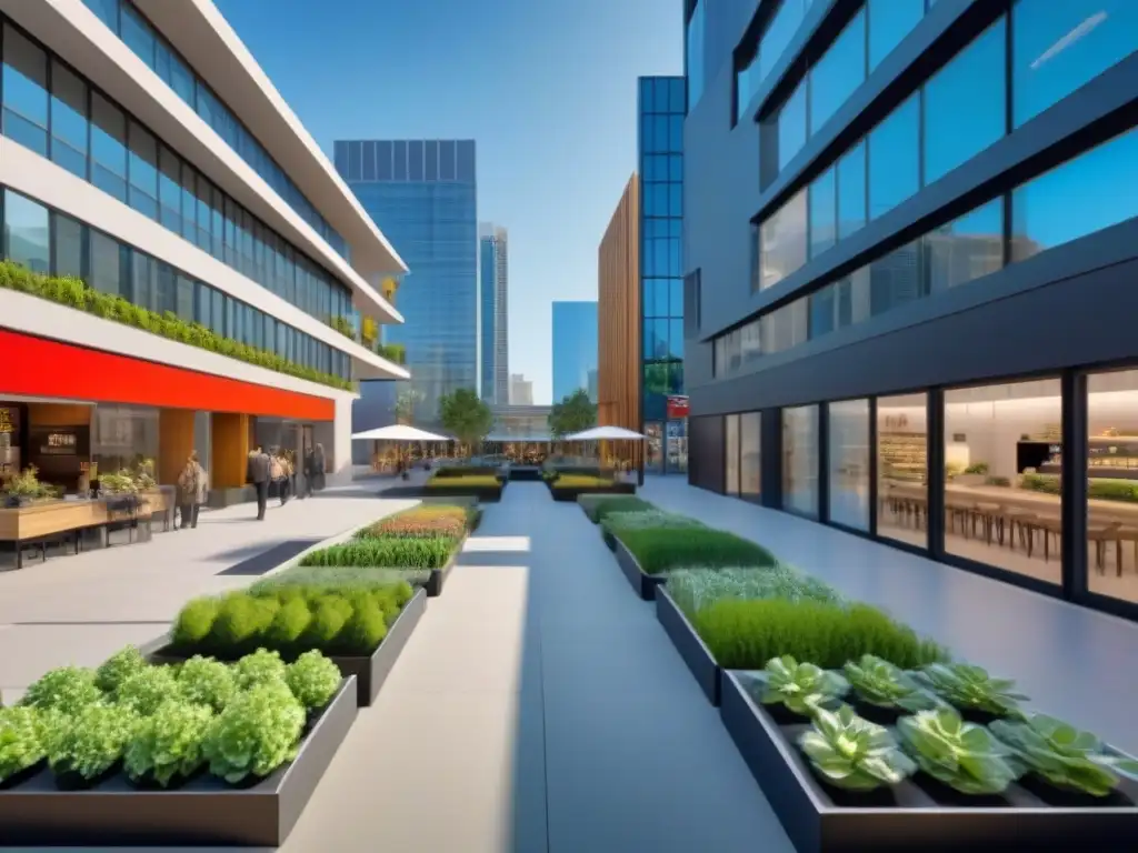 Centro comercial moderno y sostenible: innovación y diversidad en acción Vista detallada de propiedad comercial moderna, maximizando retorno inversión