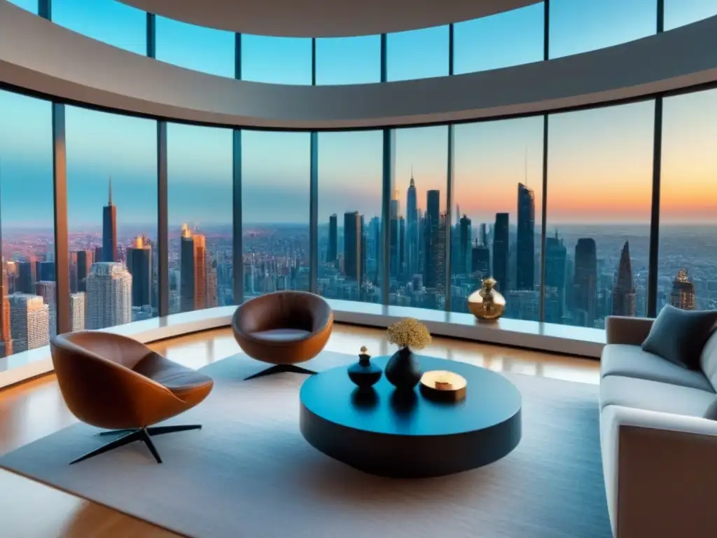 Penthouse de lujo con vista panorámica a la ciudad Vista espectacular de la ciudad desde lujoso penthouse con diseño elegante