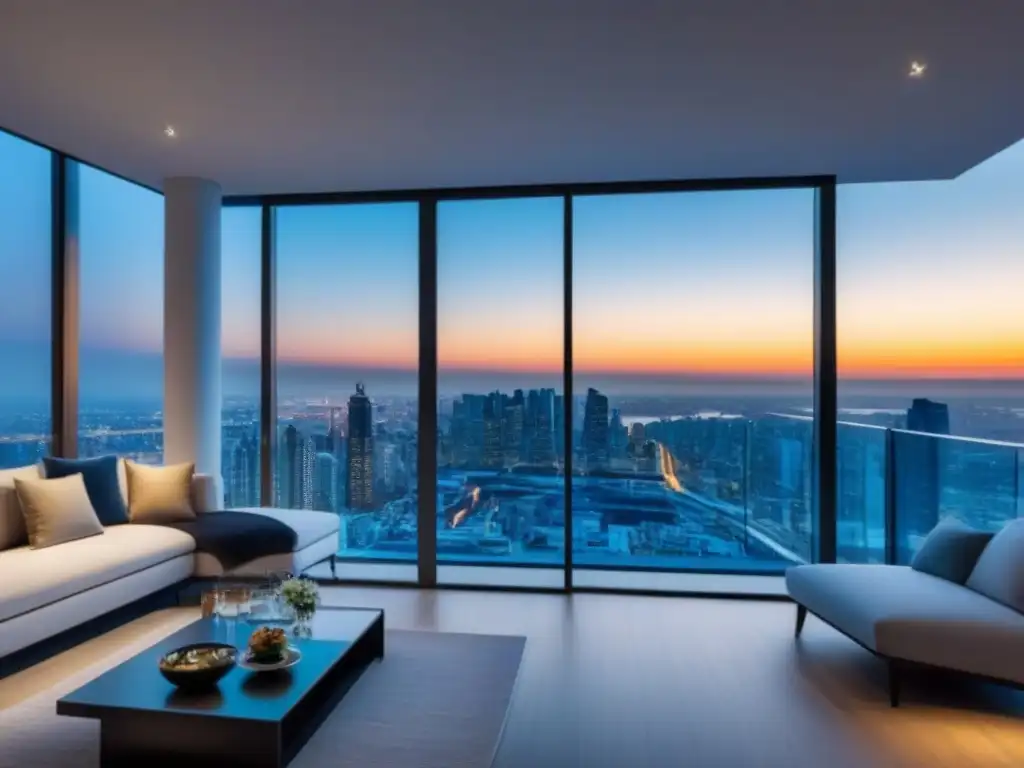 Edificio de lujo con vista urbana: beneficios de financiamiento sintético en bienes raíces Vista espectacular de la ciudad desde lujoso edificio con diseño moderno