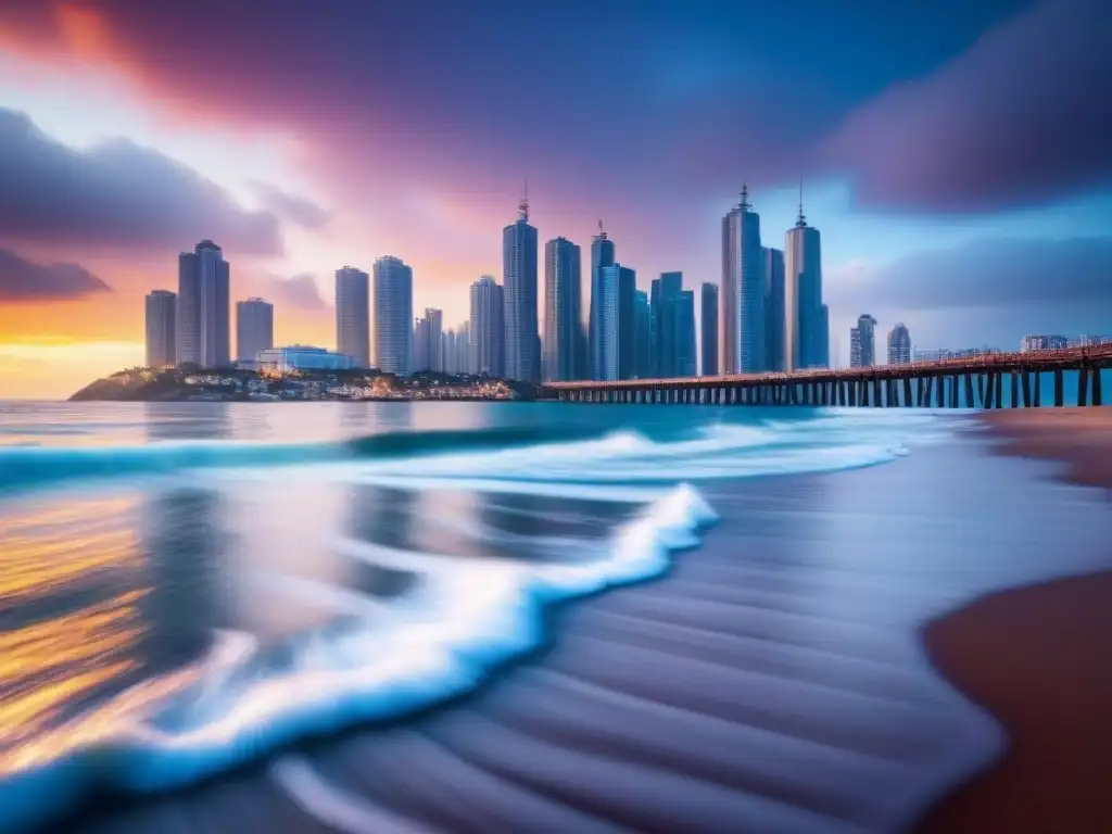 Horizonte costero resiliente ante el cambio climático Vista futurista de ciudad costera adaptada a nivel del mar