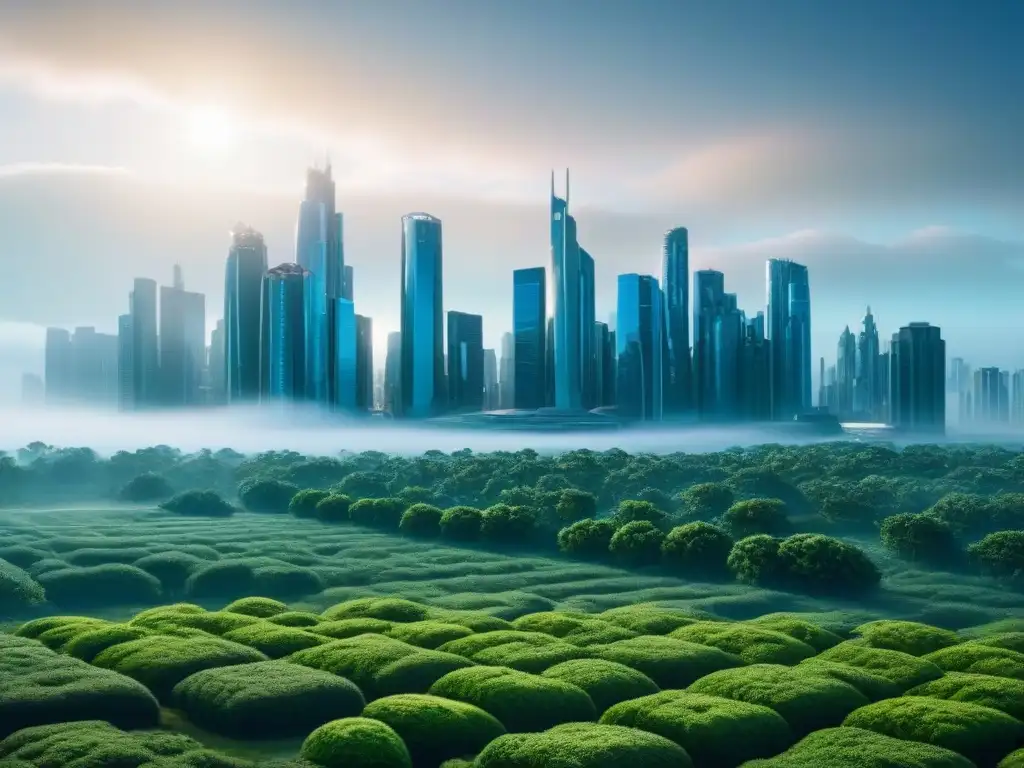Skyline futurista: edificios verdes innovadores en 8K Vista futurista de ciudad con edificios verdes innovadores