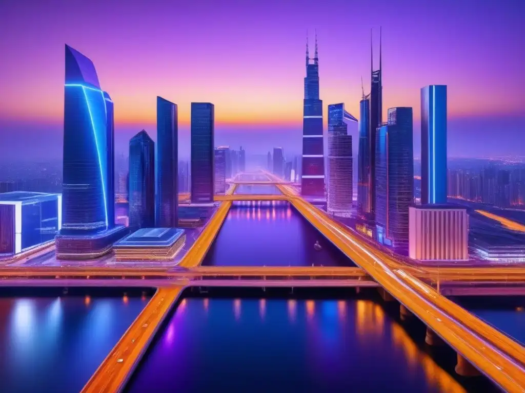 Metrópolis futurista: errores catastrales y impuestos inmobiliarios Vista futurista de ciudad con errores en valoración catastral y sus efectos en impuestos inmobiliarios