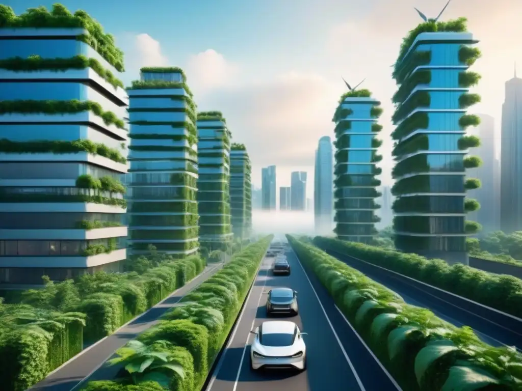 Metrópolis ecofuturista: arquitectura verde en perfecta armonía Vista futurista de ciudad con infraestructura verde integrada, oportunidades de inversión en infraestructura verde