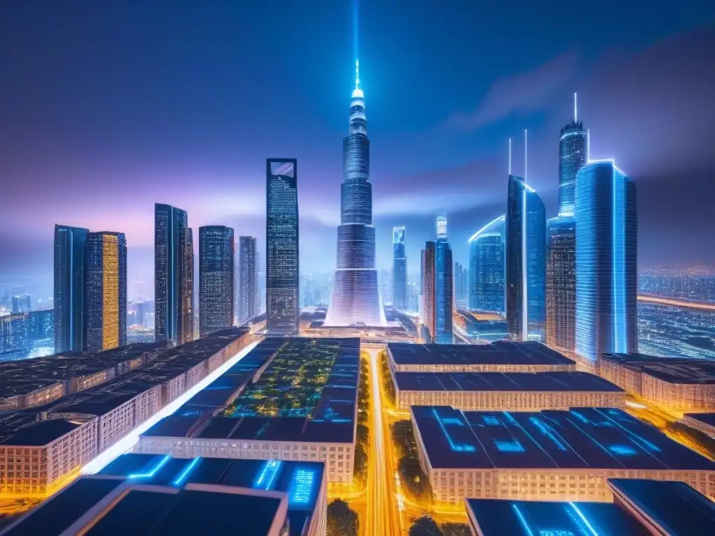 Metrópolis futurista: evalúan valor inmobiliario en tiempo real Vista futurista de una ciudad con inteligencia artificial en valoración inmobiliaria