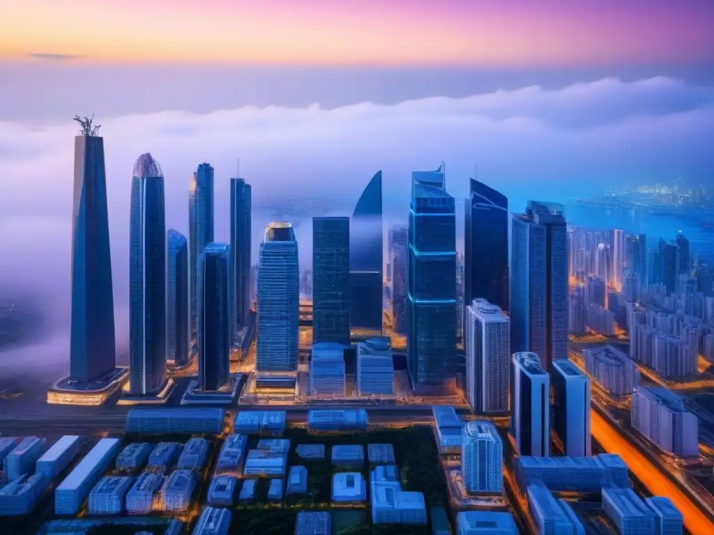 Metrópolis futurista: arquitectura avanzada e IA en 8k Vista futurista de la ciudad con inteligencia artificial en predicción de tendencias inmobiliarias