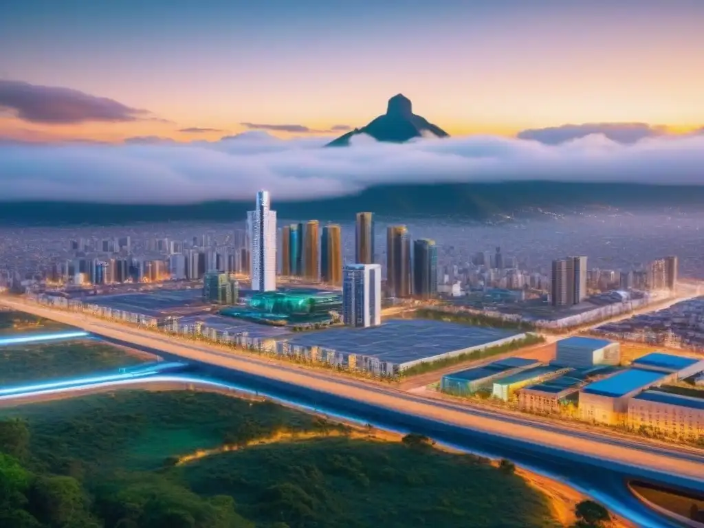 Skyline futurista de ciudad inteligente en México Vista futurista de una ciudad inteligente en México, con tecnología en mercado inmobiliario