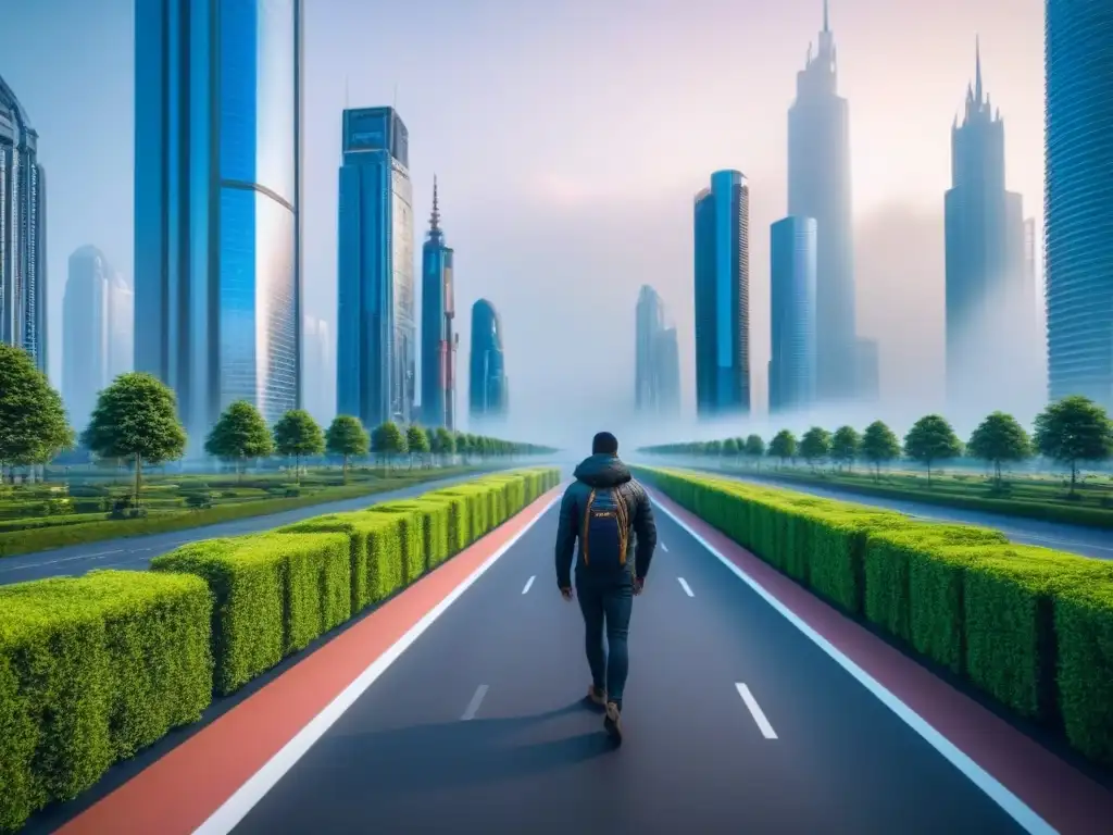 Arquitectura futurista con inteligencia artificial Vista futurista de ciudad inteligente con arquitectura AI y diseño innovador