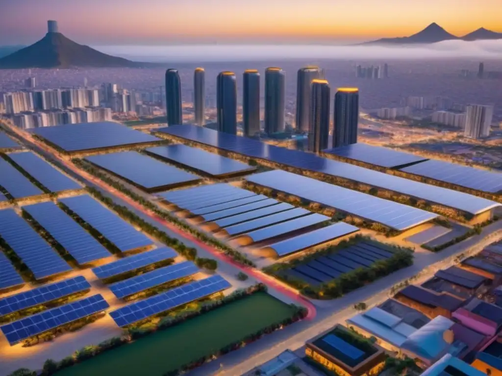 Skyline futurista en México: innovación tecnológica en bienes raíces Vista futurista de una ciudad inteligente en México, con tecnología en mercado inmobiliario México