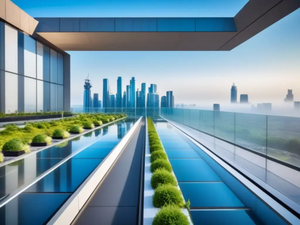 Metrópolis futurista: diseño arquitectónico innovador y sostenible Vista futurista de una ciudad sostenible con innovadoras construcciones y energías renovables