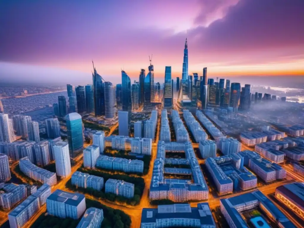 Metrópolis futurista con tecnología AI revolucionaria Vista futurista de la ciudad con tecnologías inteligentes integradas en el entorno urbano