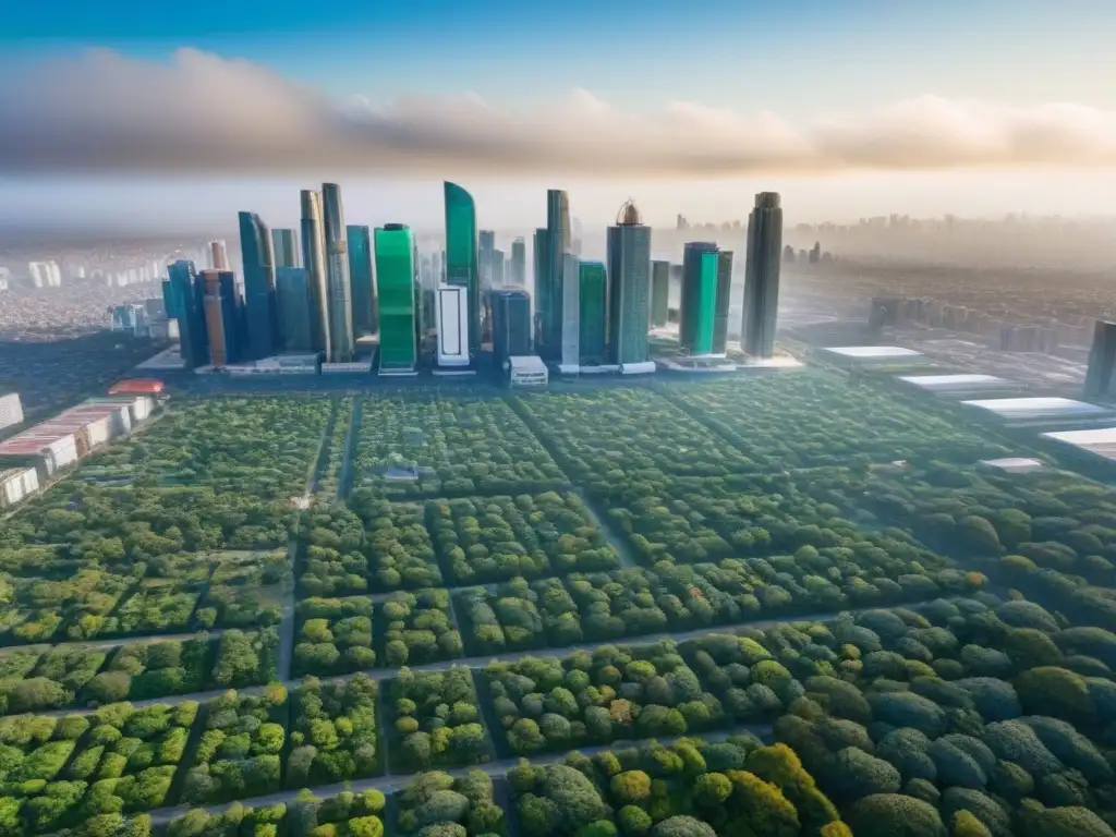 Metrópolis sostenible de México: arquitectura verde futurista Vista futurista de la Ciudad de México con tecnologías verdes en edificios, integrando paneles solares y turbinas eólicas