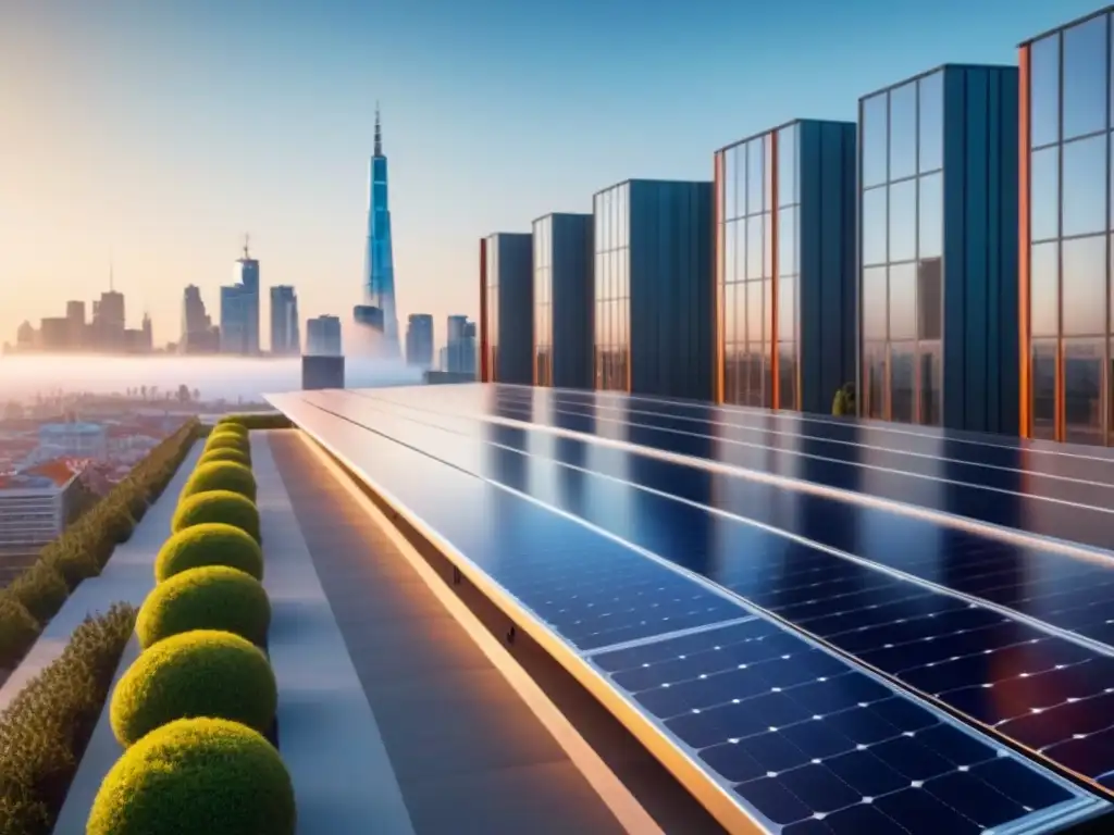 Edificio inteligente del futuro: diseño vanguardista y sostenible con tecnología integrada Vista futurista de edificio inteligente con tecnología en mercado inmobiliario: IA y VR