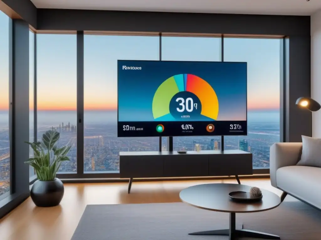 Interfaz futurista: Valoración inmobiliaria en 3D Una vista futurista de herramientas valoración propiedades tiempo real en un hogar moderno en 3D