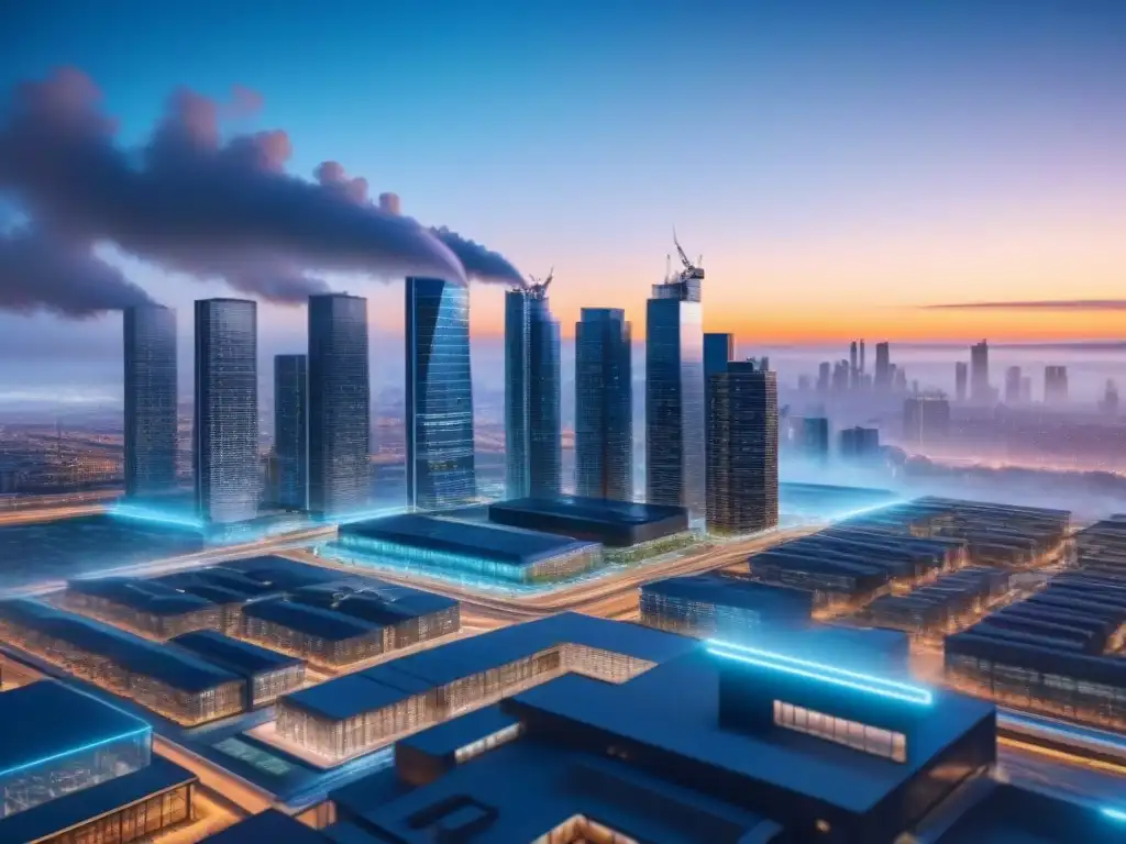 Interfaz digital futurista para gestión de proyectos inmobiliarios Vista futurista de gestión de proyectos inmobiliarios avanzada en oficina minimalista