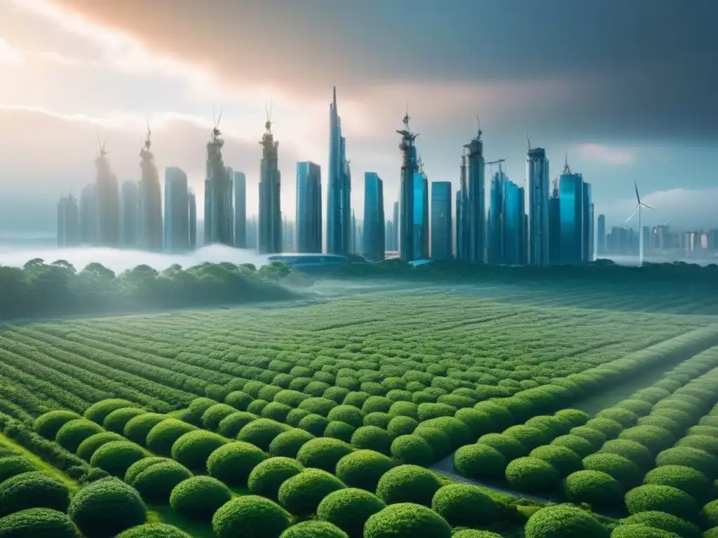 Metrópolis futurista eco-sostenible: arquitectura verde en 8K Vista impactante de ciudad futurista con edificios verdes y energías renovables, en armonía con la naturaleza