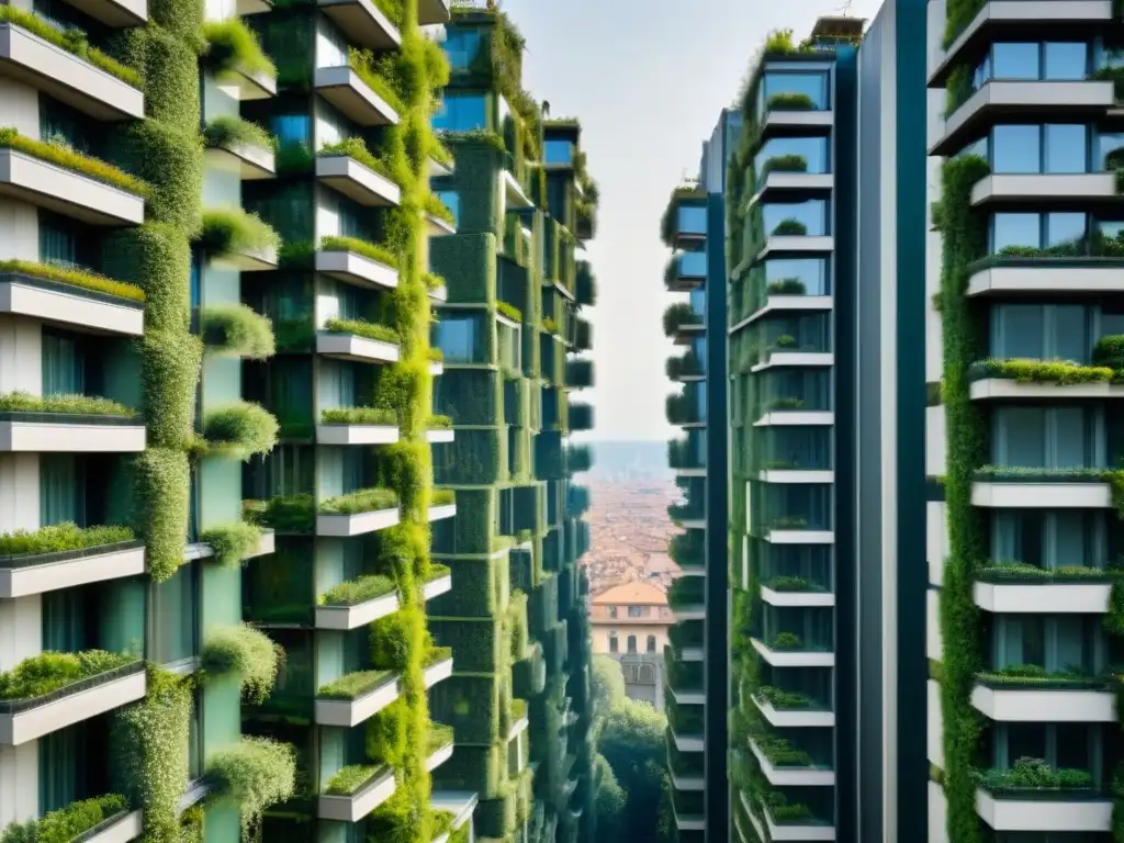 Arquitectura sostenible: Bosco Verticale en Milán Vista impactante de Bosco Verticale en Milán, Italia: arquitectura innovadora en ciudades sustentables