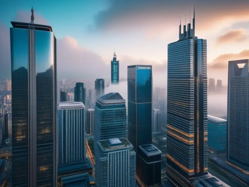 Metrópolis futurista: mercado inmobiliario vibrante Vista impresionante de una ciudad moderna con rascacielos, reflejando el dinámico mercado inmobiliario
