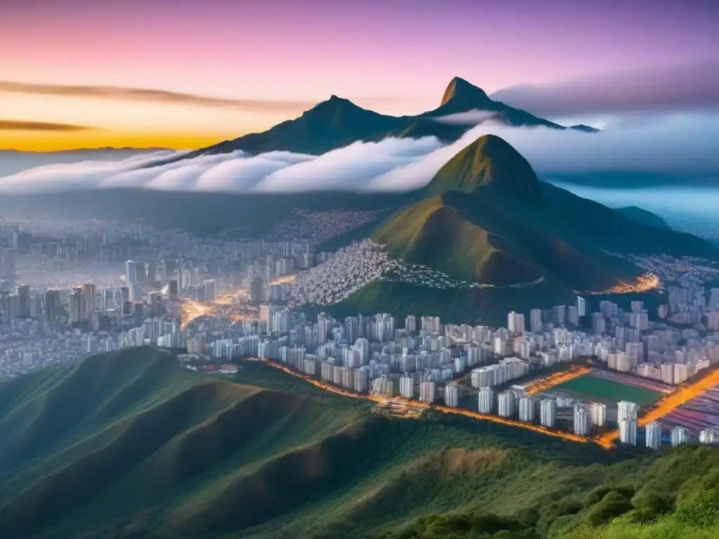 Esplendor matutino: Caracas, Venezuela, entre rascacielos y montañas Vista impresionante de Caracas al amanecer con la majestuosa montaña Ávila