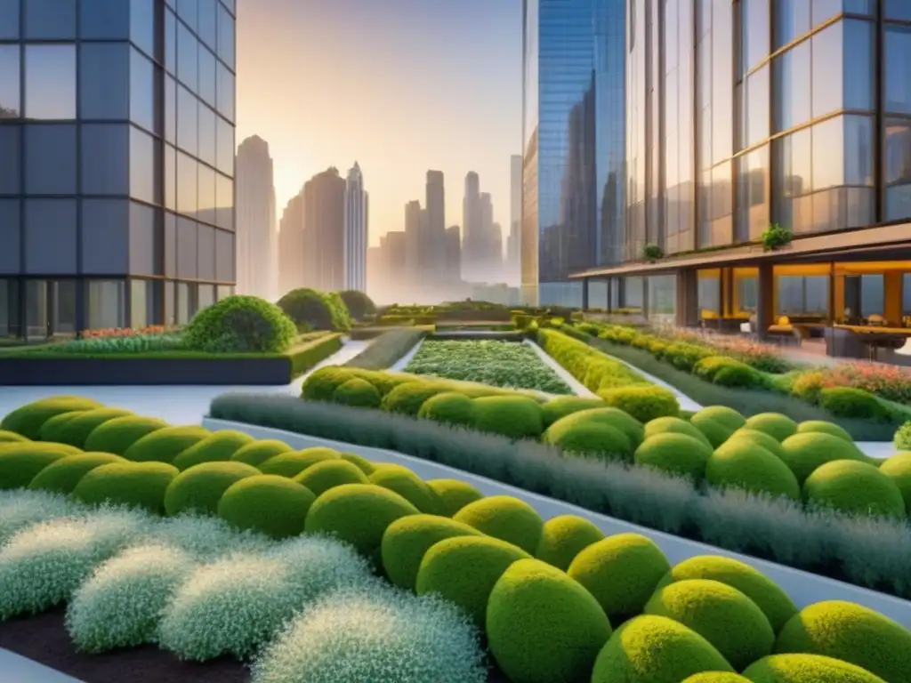 Arquitectura sustentable en ciudad futurista Vista panorámica de ciudad futurista con elementos de conservación para inversores inmobiliarios