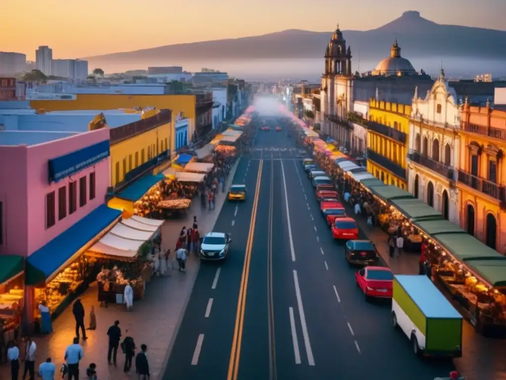 Vibrante mercado inmobiliario en México: paisaje urbano 8K Vista panorámica de una ciudad mexicana vibrante al atardecer, ideal para invertir en inmuebles rentables en México