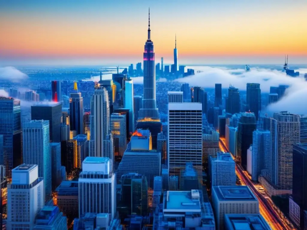 Skyline global: ciudades emblemáticas y gráficos financieros Vista panorámica de ciudades internacionales con gráficos financieros, simbolizando la diversificación inversión mercado inmobiliario internacional