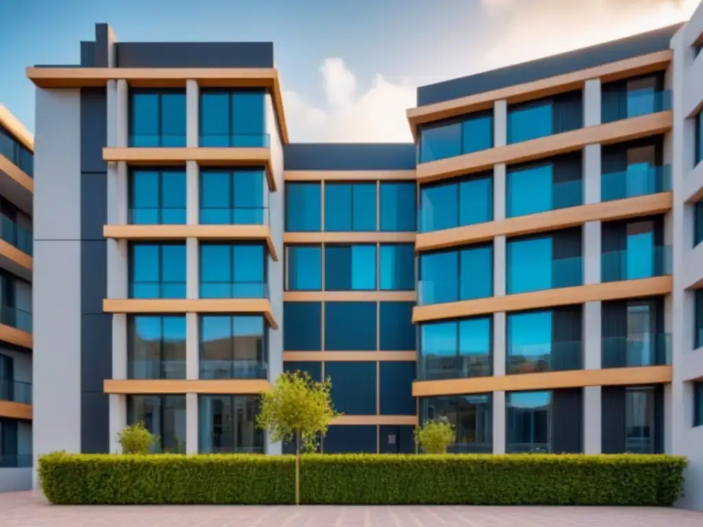 Innovadoras opciones de financiamiento para apartamentos modernos en España Vista panorámica de complejo de apartamentos modernos en España con opciones financiación inmobiliaria
