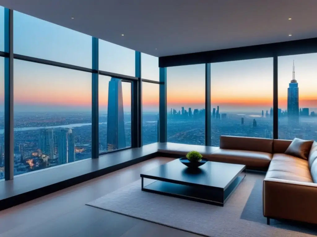 Penthouse de lujo con vista panorámica a la ciudad Vista panorámica de un lujoso ático moderno con diseño elegante, ideal para inversionistas inmobiliarios