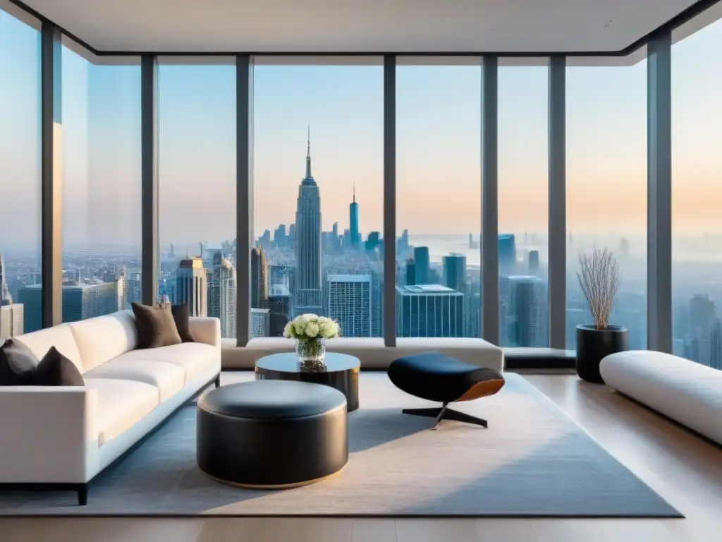 Penthouse de lujo con vista panorámica y diseño contemporáneo Vista panorámica de un lujoso ático moderno con diseño elegante y oficina en casa, ideal para financiamiento subastas inmobiliarias opciones