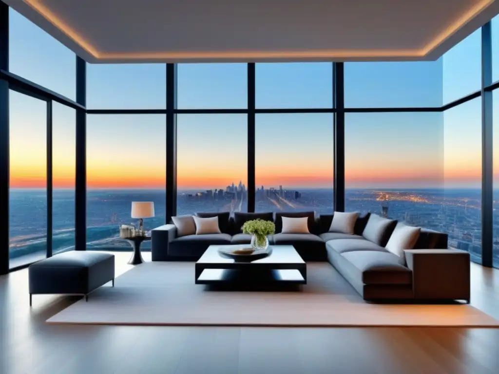 Penthouse de lujo con vistas panorámicas en ciudad vibrante Vista panorámica de penthouse lujoso, con diseño elegante y detalles exclusivos
