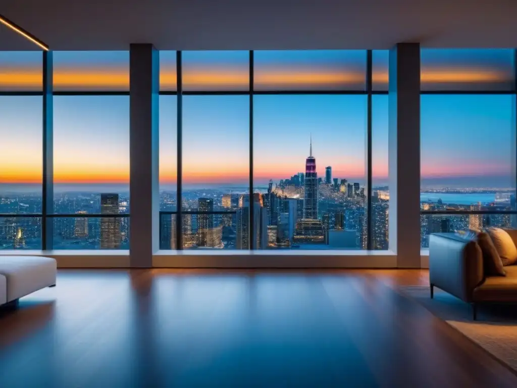 Propiedad de lujo: diseño moderno con vistas impresionantes Vista panorámica de propiedad de lujo con diseño minimalista y ventanas de piso a techo con vistas a la ciudad