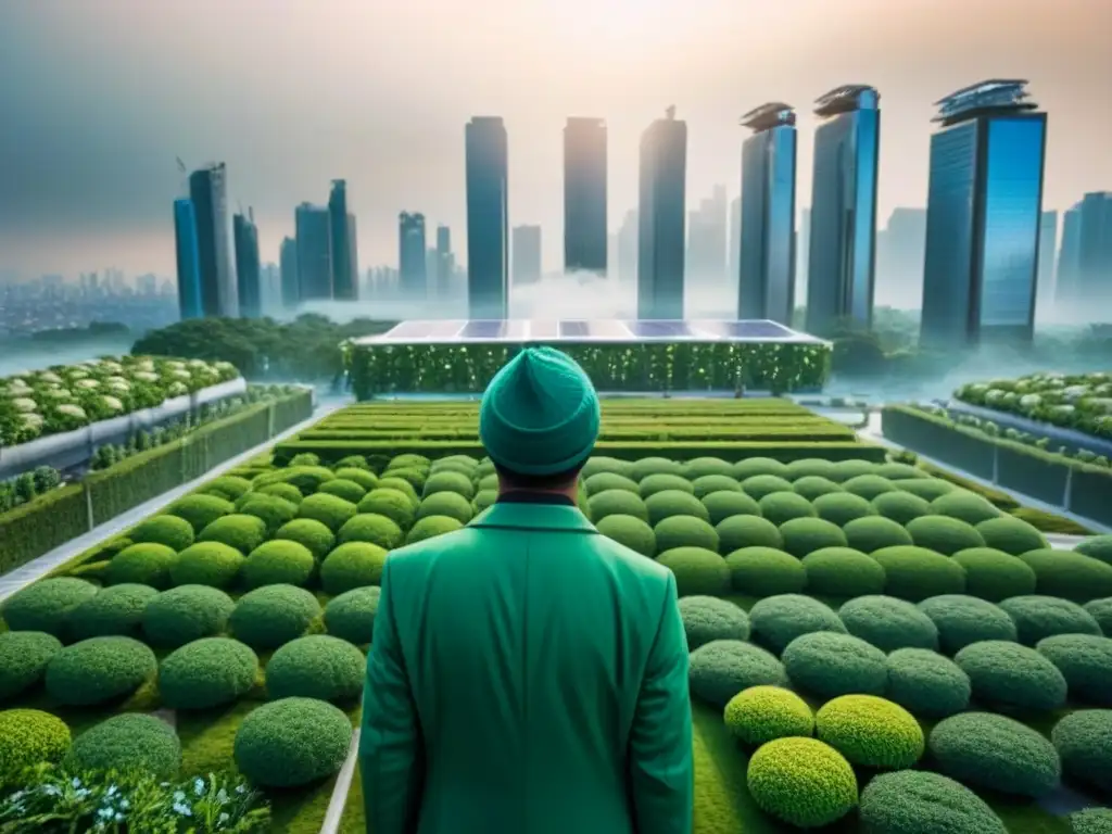 Metrópolis sostenible: armonía entre ciudad y naturaleza Vista ultra detallada de una futurista ciudad sostenible integrada con la naturaleza