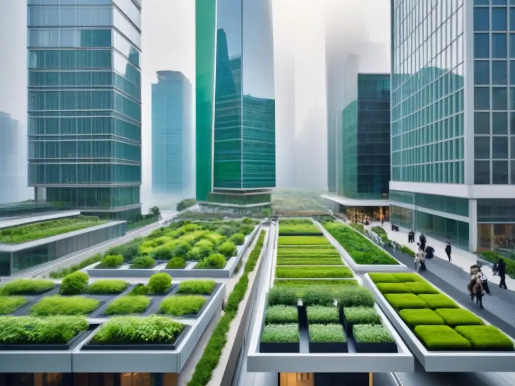 Armonía urbana: rascacielos y jardines verdes Vista urbana moderna con equilibrio entre desarrollo y conservación bajo regulaciones conservación mercado inmobiliario