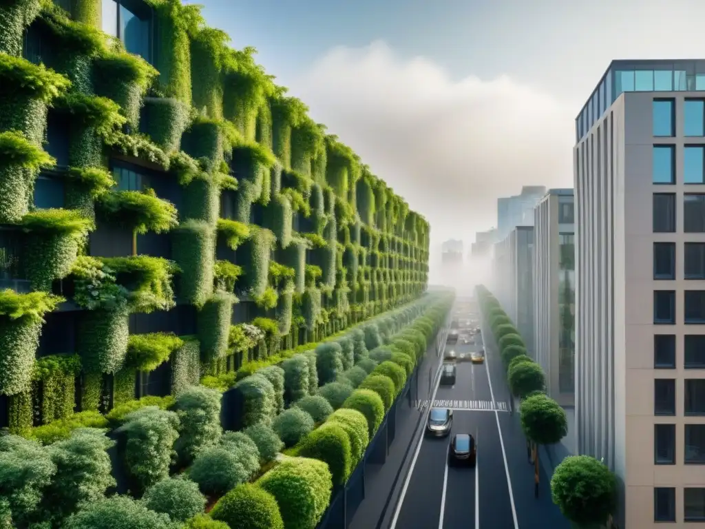Metrópolis verde: impacto positivo en ciudad con infraestructura verde 'Vista urbana con proyectos de infraestructura verde: integración de espacios verdes en la arquitectura moderna