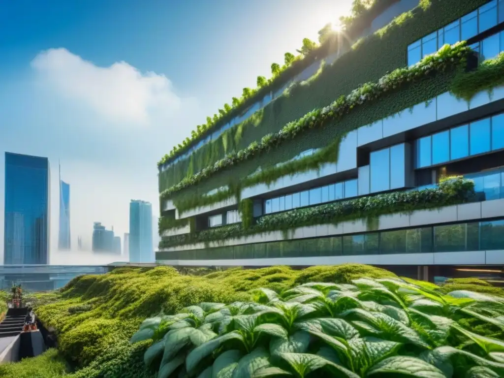 Metrópolis futurista: arquitectura verde en armonía con la naturaleza Vista urbana con rascacielos futuristas integrados con naturaleza, destacando la integración naturaleza diseño urbano