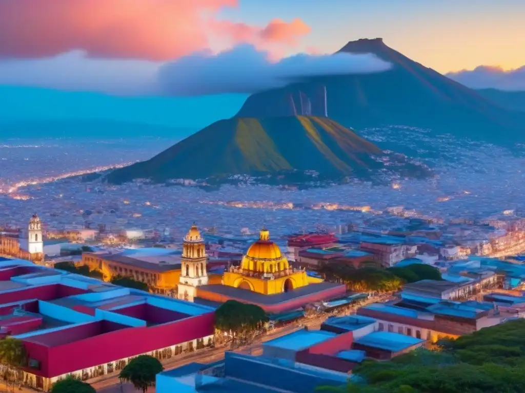 Espléndida vista aérea de una ciudad mexicana vibrante Vista aérea vibrante de ciudad mexicana: tradición y modernidad bajo cielo azul, montañas al fondo