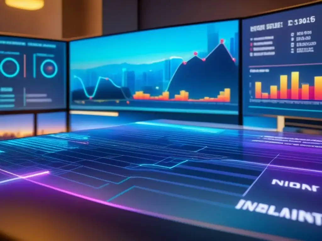 Análisis inmobiliario futurista en holograma 8K Visual futurista de datos inmobiliarios en holograma 3D