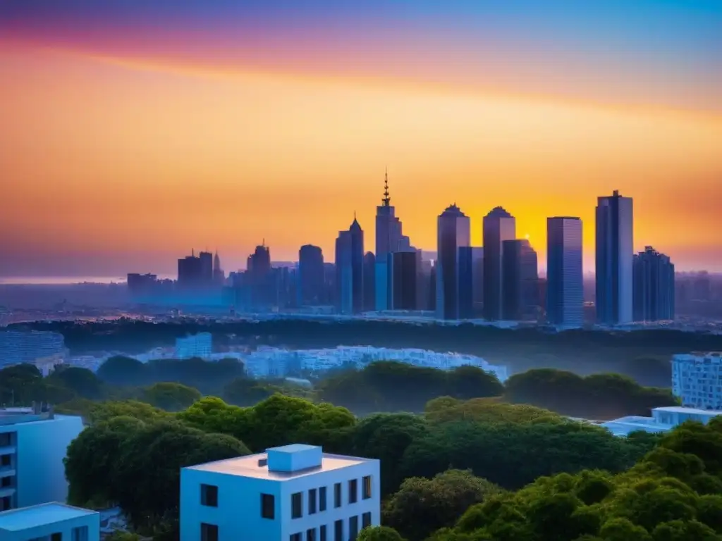 Edificio de lujo al atardecer: arquitectura moderna en la ciudad Inversión en vivienda vs