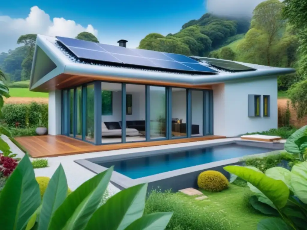 Casa ecológica futurista en armonía con la naturaleza Vivienda ecoamigable en armonía con la naturaleza, impacto cambios climáticos seguros vivienda