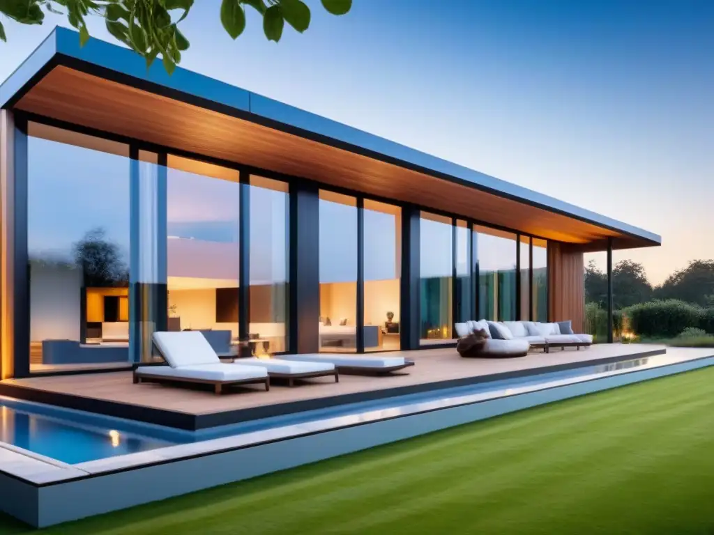 Casa ecológica moderna: diseño sostenible y eficiencia energética Vivienda pasiva moderna con eficiencia energética y diseño ecológico en armonía con la naturaleza