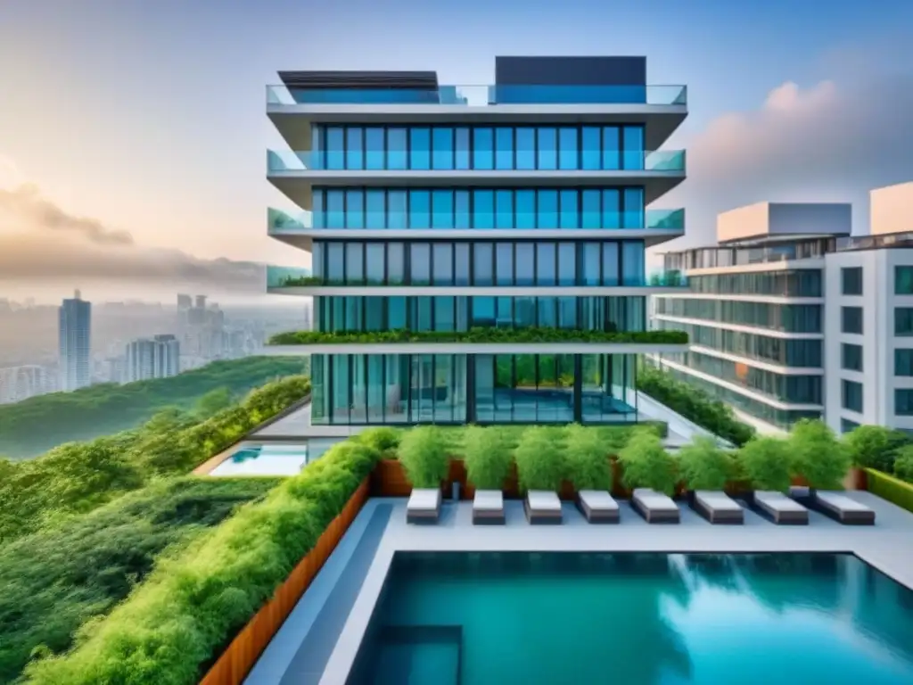 Edificio de lujo con piscina en la azotea y moderna arquitectura urbana Inversión en vivienda vs