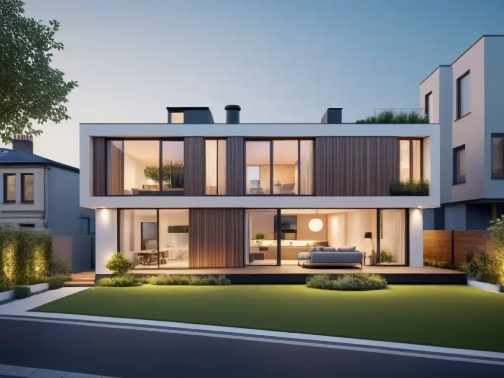 Casa modular moderna en paisaje urbano vibrante Viviendas modulares en armonía con la ciudad: diseño moderno y sostenible en un paisaje urbano vibrante