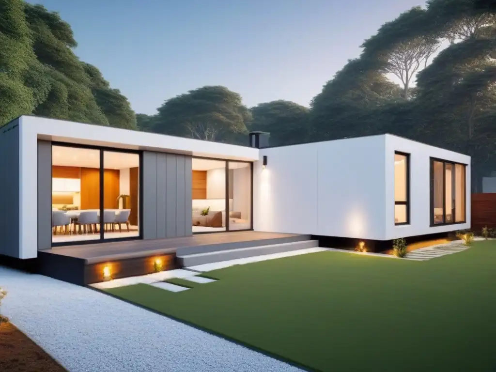 Vivienda modular moderna: diseño elegante y minimalista en entorno natural Viviendas modulares en estrategia inversión: Casa moderna de líneas limpias, grandes ventanales y toques de naturaleza en vecindario sereno